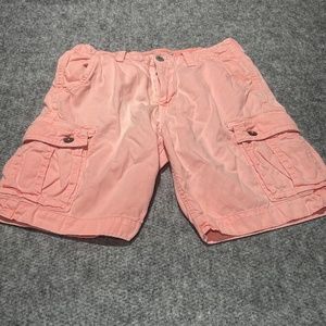 American Eagle Classic Cargo Shorts Mens pink salmon coral distressed Faded 32
